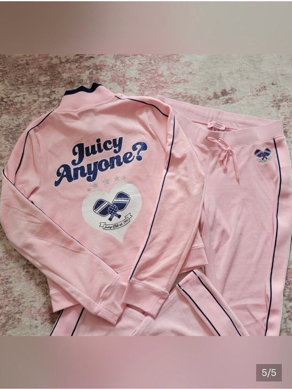 NWT Juicy Couture Pink ‘Juicy Anyone?’cotton velour zip ip jacket &pant set. - Picture 6 of 13